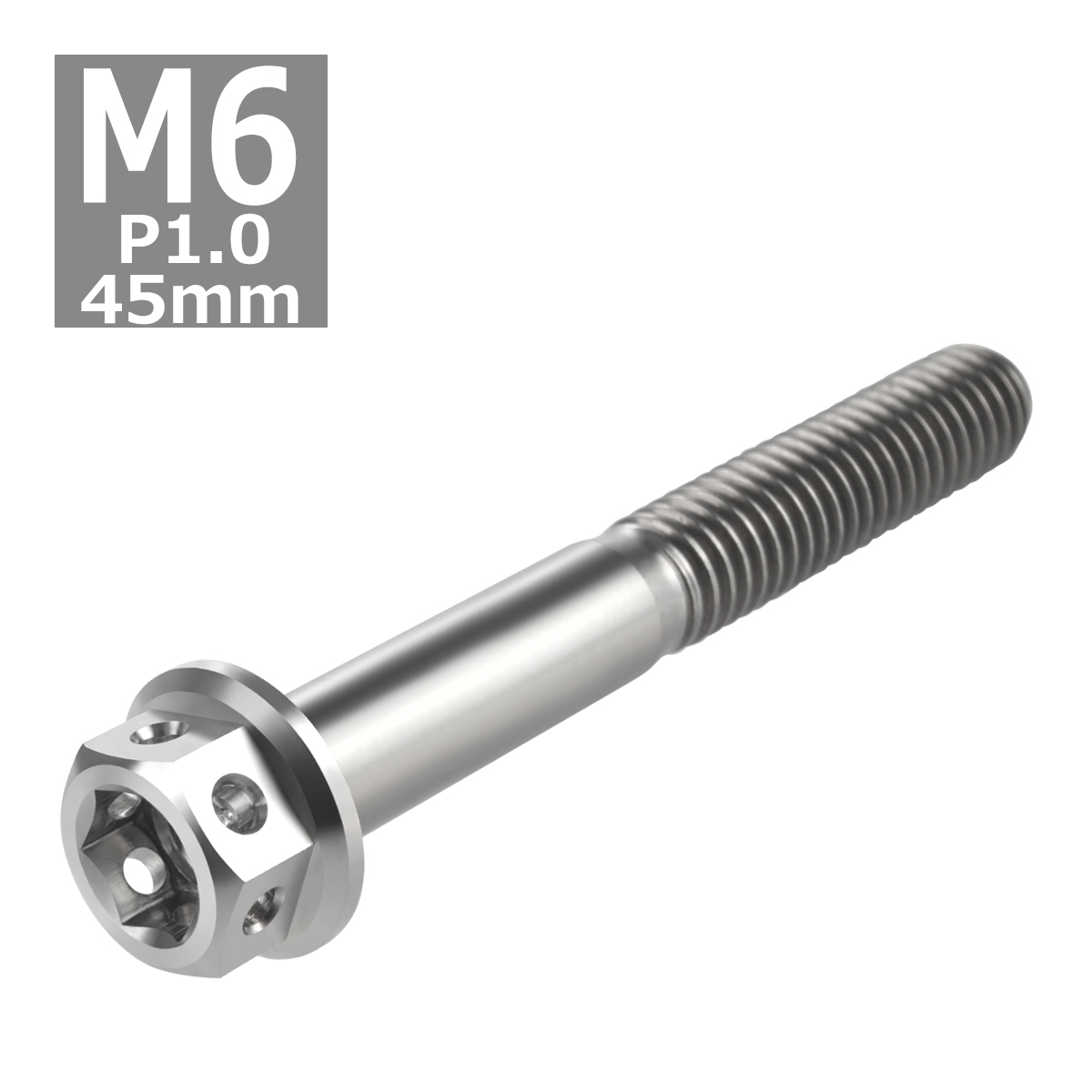 64チタンボルト M6×45mm P1.0 ホールヘッド 六角ボルト フランジ付き 六角ボルト シルバーカラー 素地 1個 JA737 | ブランド登録なし | 03
