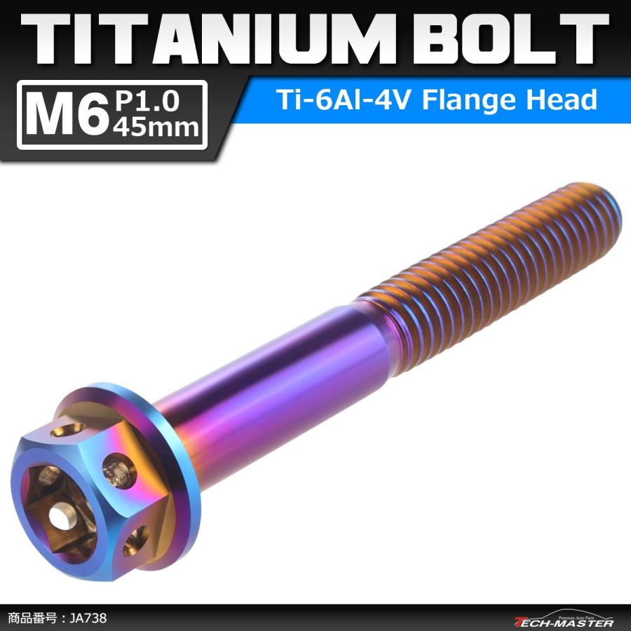 64チタンボルト M6×45mm P1.0 ホールヘッド 六角ボルト フランジ付き 六角ボルト 焼きチタンカラー ダークカラー 1個 JA738 | ブランド登録なし