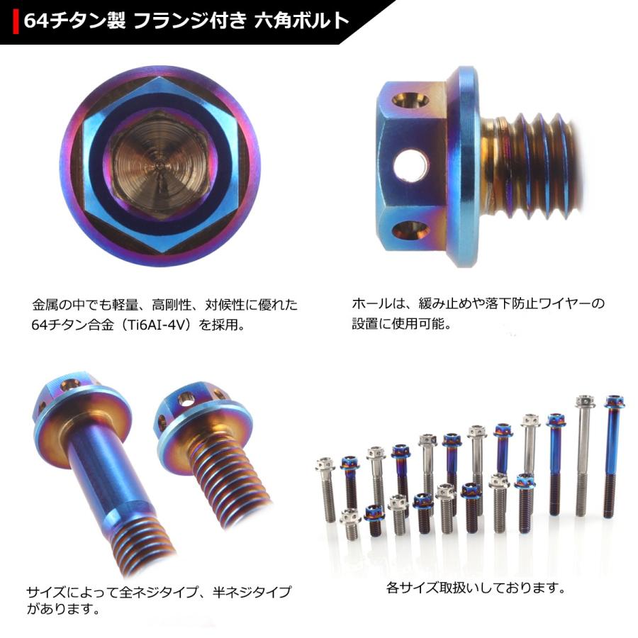 64チタンボルト M6×50mm P1.0 ホールヘッド 六角ボルト フランジ付き 六角ボルト 焼きチタンカラー ダークカラー 1個 JA740 | ブランド登録なし | 02
