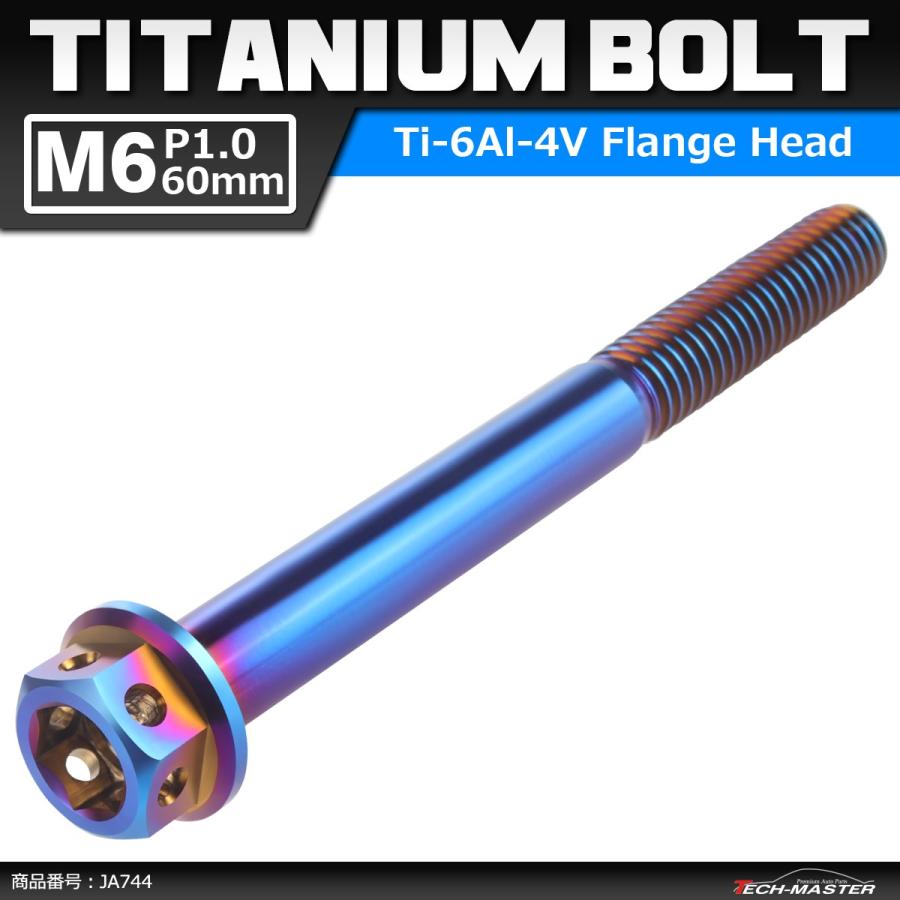 64チタンボルト M6×60mm P1.0 ホールヘッド 六角ボルト フランジ付き 六角ボルト 焼きチタンカラー ダークカラー 1個 JA744 | ブランド登録なし