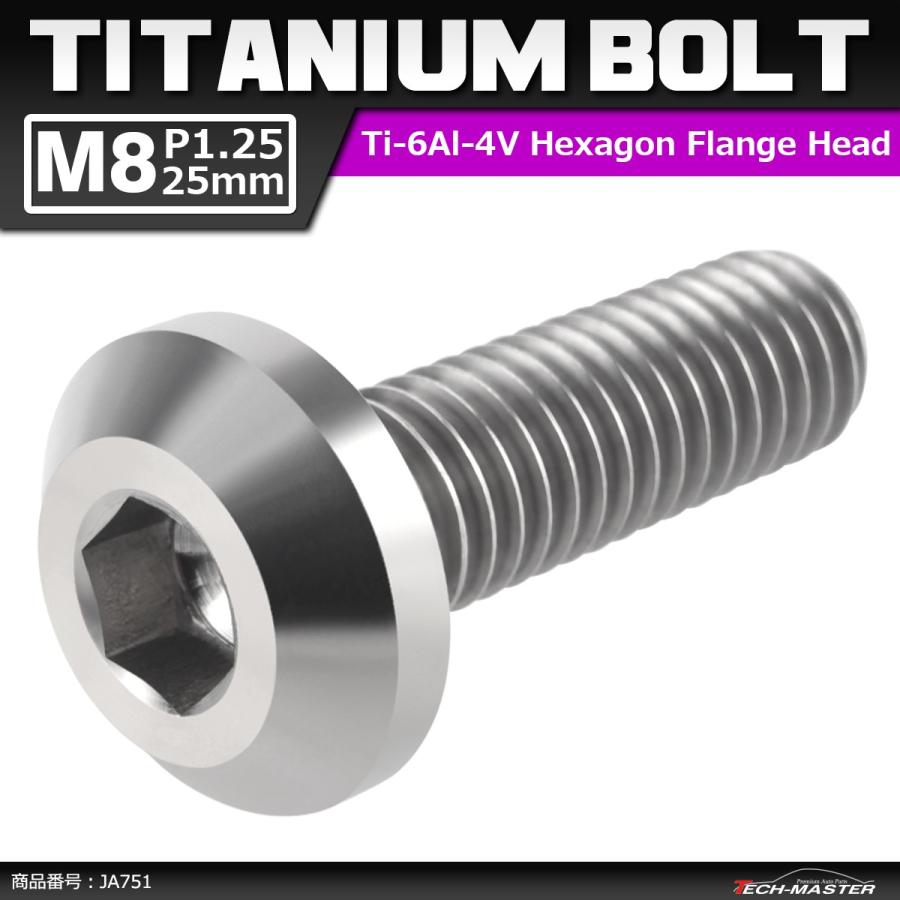 64チタンボルト M8×25mm P1.25 テーパーヘッド 六角穴 ボタンボルト シルバーカラー 素地 1個 JA751 | ブランド登録なし