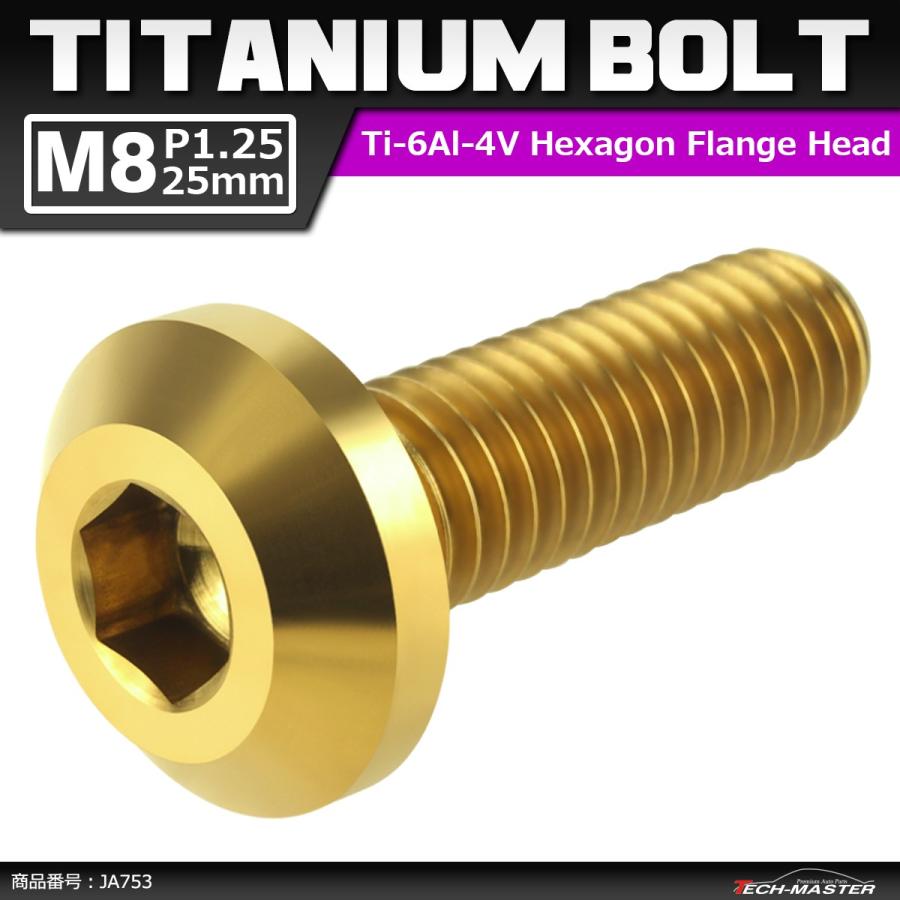 64チタンボルト M8×25mm P1.25 テーパーヘッド 六角穴 ボタンボルト ゴールドカラー 1個 JA753 | ブランド登録なし