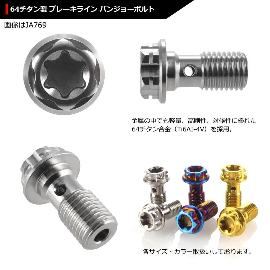 64チタンボルト バンジョーボルト M10 P1.0 シングル ブレーキライン 1本ホース用 トルクス穴付き シルバーカラー 素地 1個 JA769 | ブランド登録なし | 02