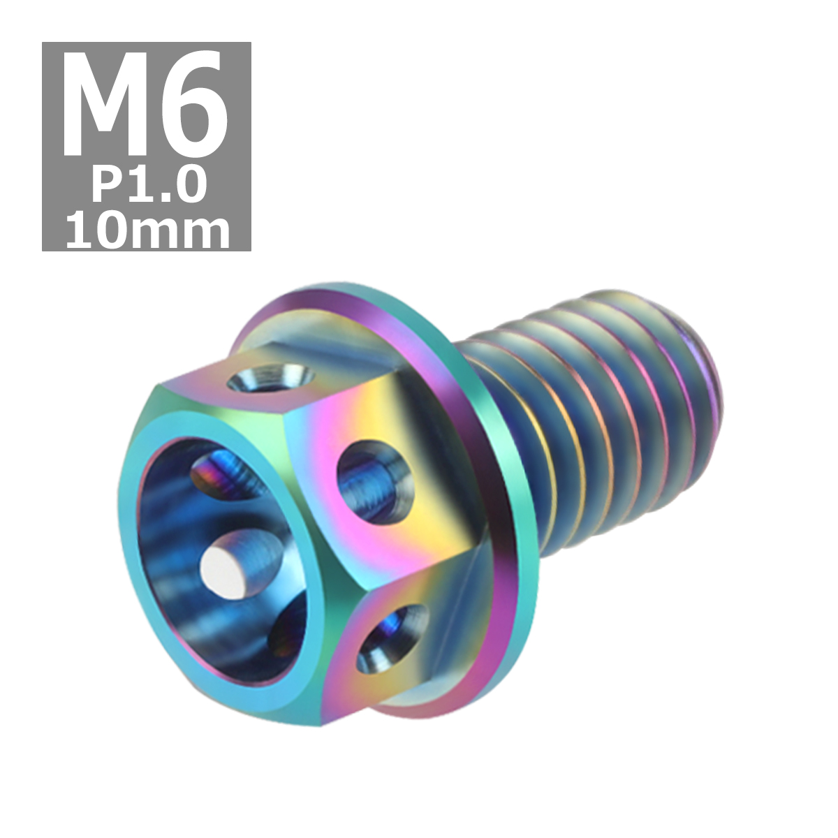 64チタンボルト M6×10mm P1.0 ホールヘッド 六角ボルト フランジ付 焼きチタンカラー ライトカラー 1個 JA776 | ブランド登録なし | 03