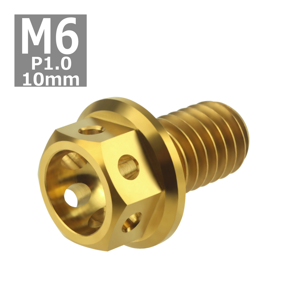 64チタンボルト M6×10mm P1.0 ホールヘッド 六角ボルト フランジ付 ゴールドカラー 1個 JA777 | ブランド登録なし | 03