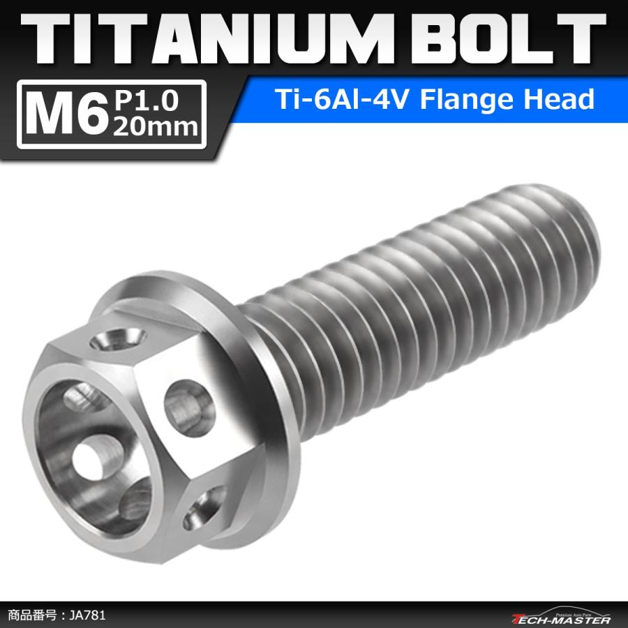 64チタンボルト M6×20mm P1.0 ホールヘッド 六角ボルト フランジ付 シルバーカラー 素地 1個 JA781 | ブランド登録なし