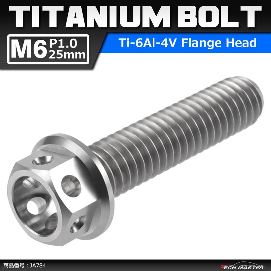 64チタンボルト M6×25mm P1.0 ホールヘッド 六角ボルト フランジ付 シルバーカラー 素地 1個 JA784｜tech