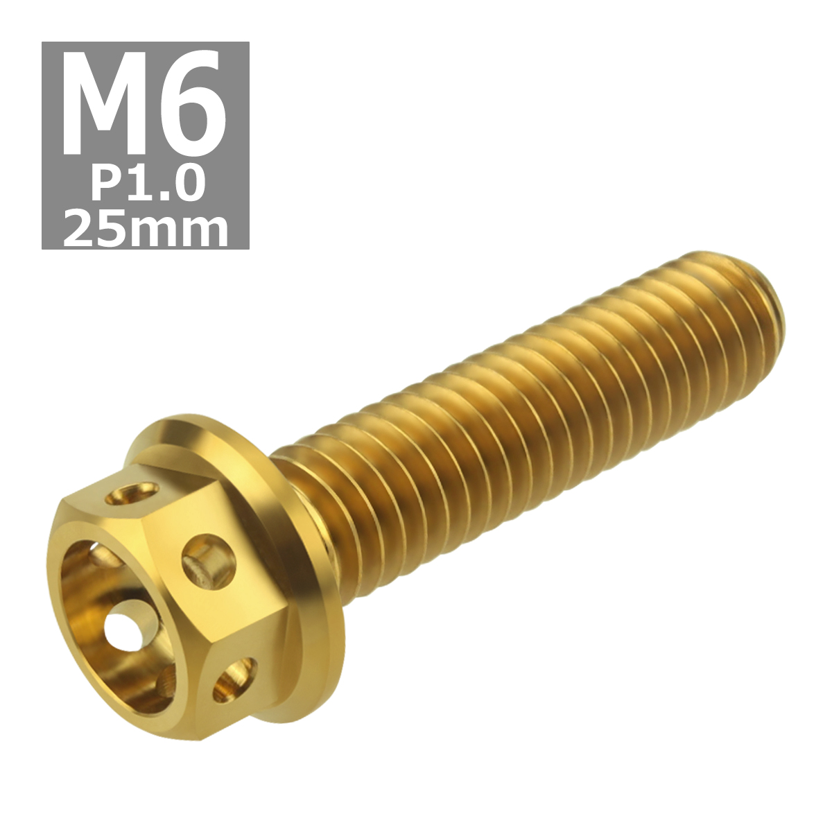 64チタンボルト M6×25mm P1.0 ホールヘッド 六角ボルト フランジ付 ゴールドカラー 1個 JA786 | ブランド登録なし | 03