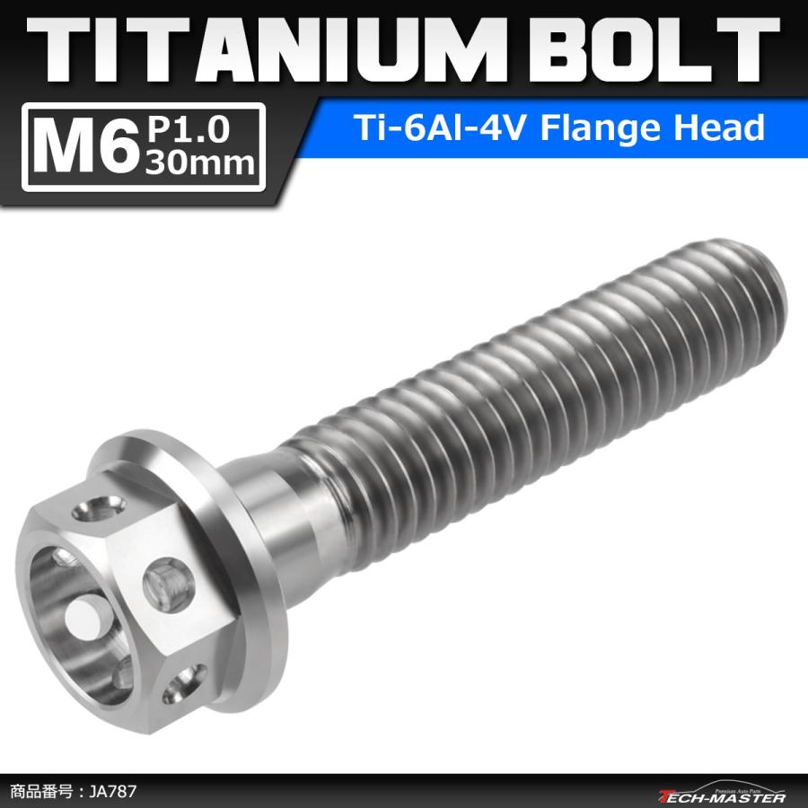 64チタンボルト M6×30mm P1.0 ホールヘッド 六角ボルト フランジ付 シルバーカラー 素地 1個 JA787｜tech