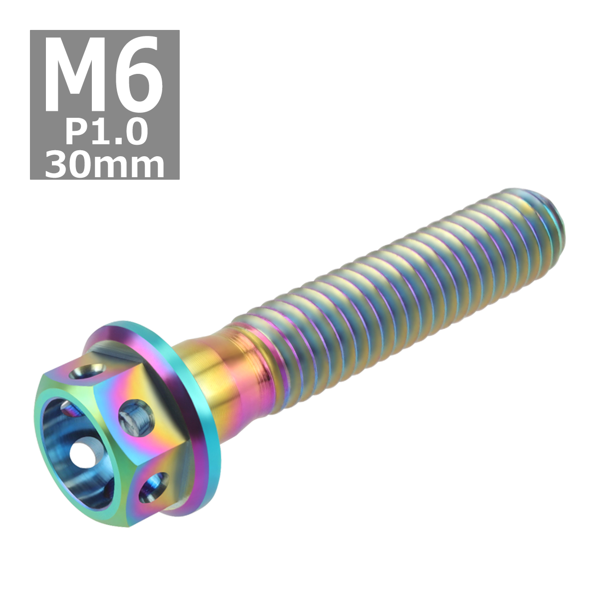 64チタンボルト M6×30mm P1.0 ホールヘッド 六角ボルト フランジ付 焼きチタンカラー ライトカラー 1個 JA788 | ブランド登録なし | 03
