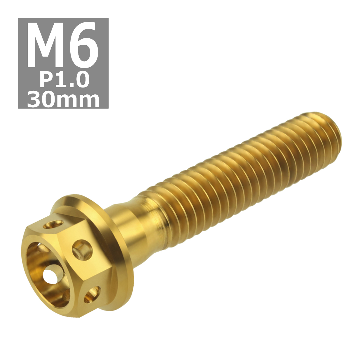 64チタンボルト M6×30mm P1.0 ホールヘッド 六角ボルト フランジ付 ゴールドカラー 1個 JA789 | ブランド登録なし | 03
