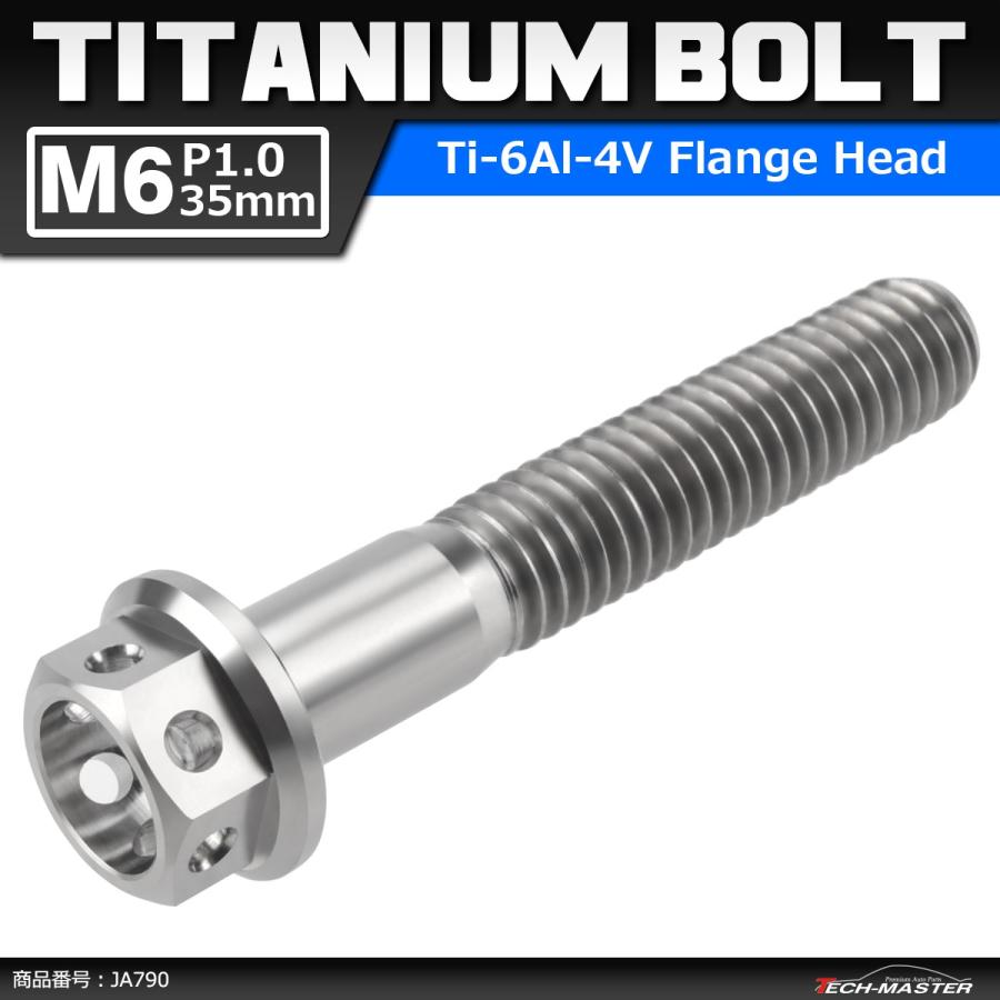 64チタンボルト M6×35mm P1.0 ホールヘッド 六角ボルト フランジ付 シルバーカラー 素地 1個 JA790 | ブランド登録なし