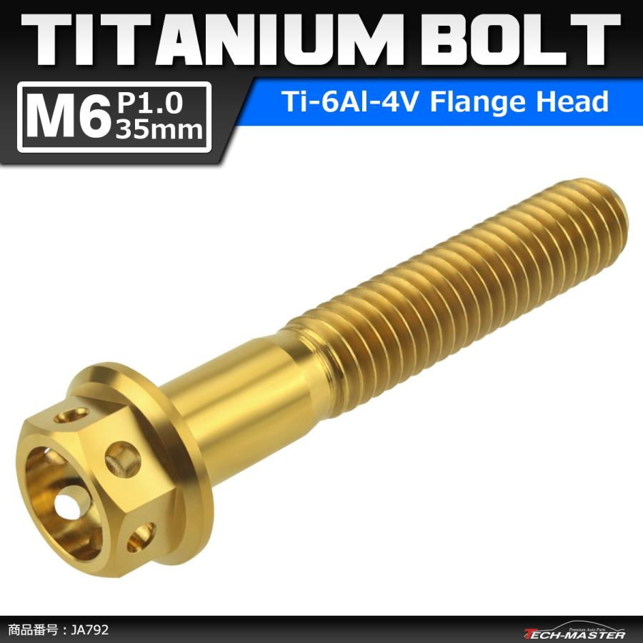 64チタンボルト M6×35mm P1.0 ホールヘッド 六角ボルト フランジ付 ゴールドカラー 1個 JA792 | ブランド登録なし