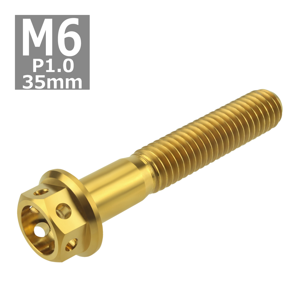 64チタンボルト M6×35mm P1.0 ホールヘッド 六角ボルト フランジ付 ゴールドカラー 1個 JA792 | ブランド登録なし | 03