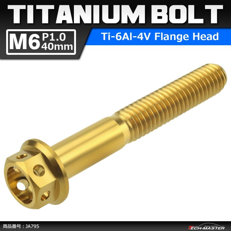 64チタンボルト M6×40mm P1.0 ホールヘッド 六角ボルト フランジ付 ゴールドカラー 1個 JA795 | ブランド登録なし