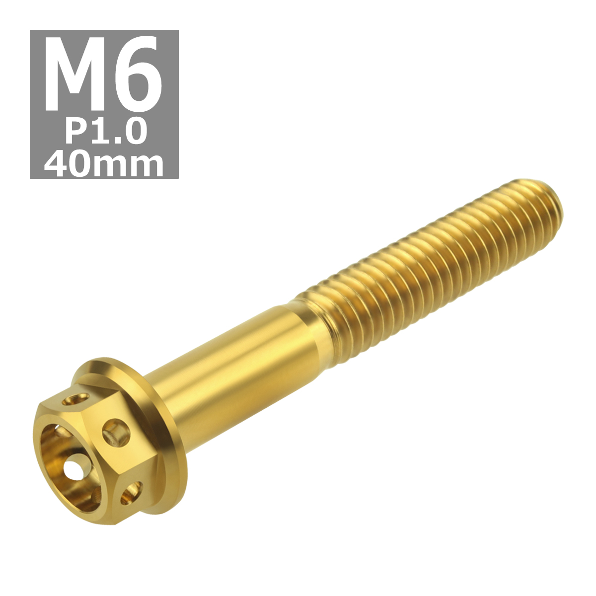 64チタンボルト M6×40mm P1.0 ホールヘッド 六角ボルト フランジ付 ゴールドカラー 1個 JA795 | ブランド登録なし | 03