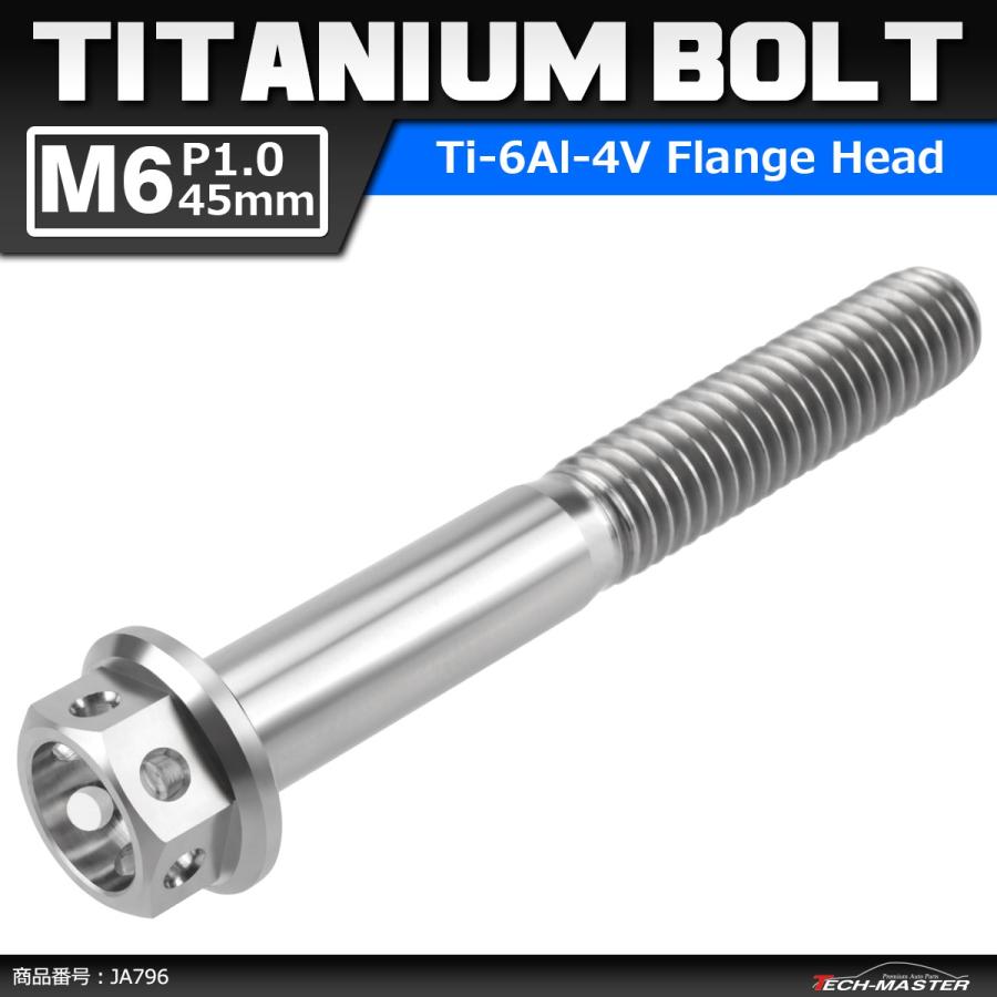 64チタンボルト M6×45mm P1.0 ホールヘッド 六角ボルト フランジ付 シルバーカラー 素地 1個 JA796 | ブランド登録なし