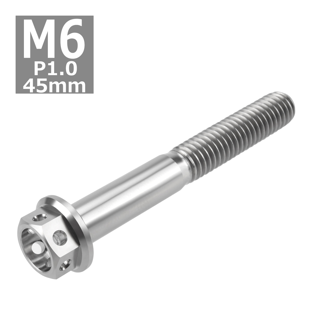 64チタンボルト M6×45mm P1.0 ホールヘッド 六角ボルト フランジ付 シルバーカラー 素地 1個 JA796 | ブランド登録なし | 03