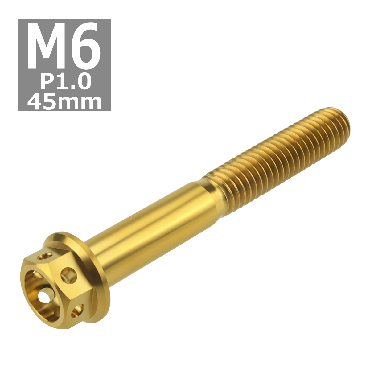 64チタンボルト M6×45mm P1.0 ホールヘッド 六角ボルト フランジ付 ゴールドカラー 1個 JA798 | ブランド登録なし | 03