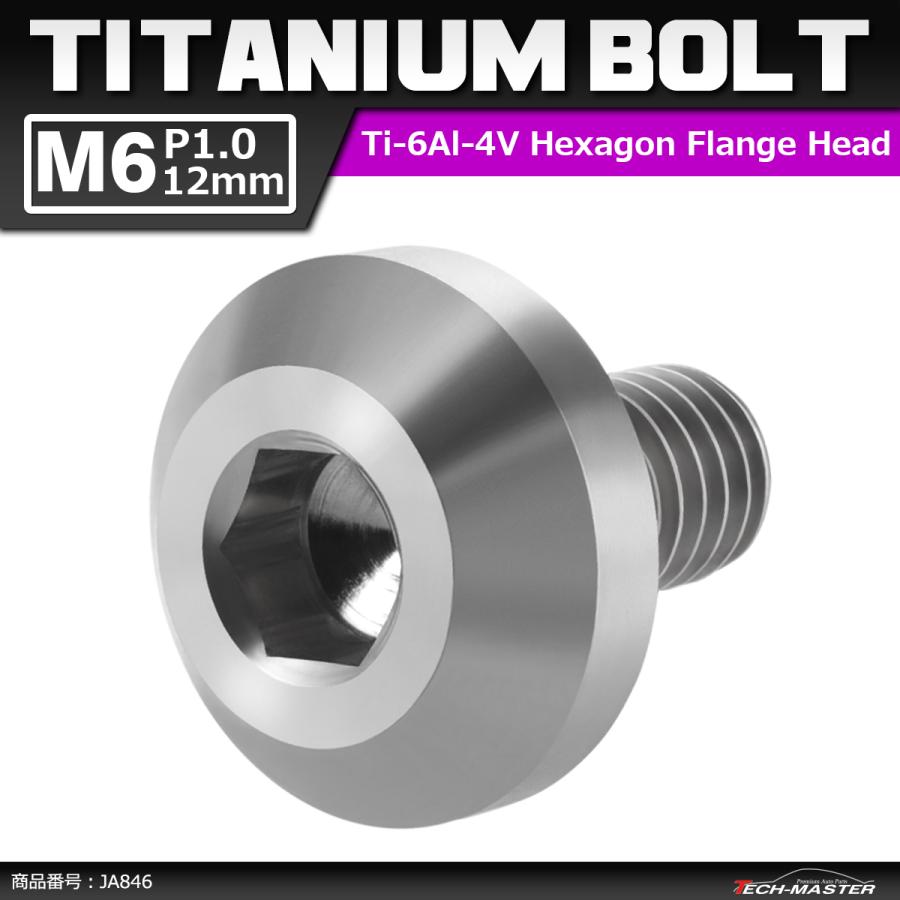 64チタンボルト M6×12mm P1.0 テーパーヘッド 六角穴 ボタンボルト シルバーカラー 素地 1個 JA846 | ブランド登録なし