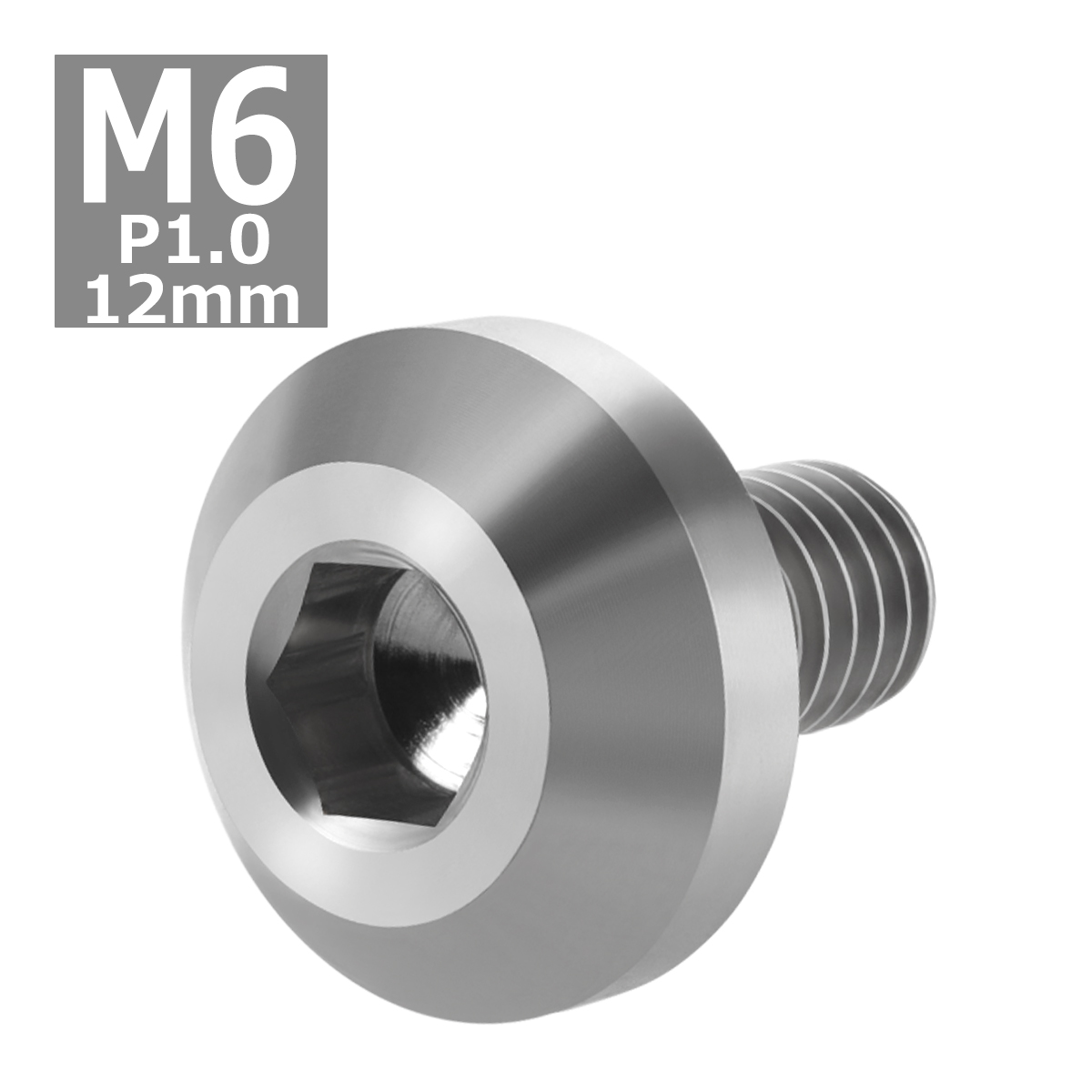 64チタンボルト M6×12mm P1.0 テーパーヘッド 六角穴 ボタンボルト シルバーカラー 素地 1個 JA846 | ブランド登録なし | 03