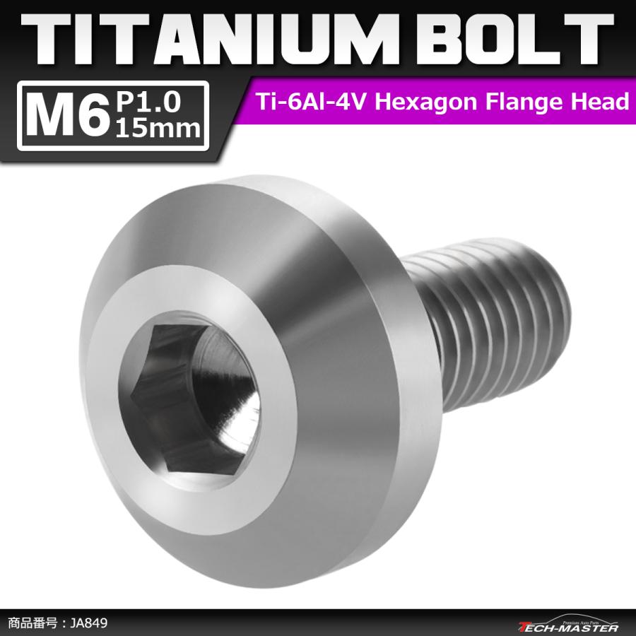 64チタンボルト M6×15mm P1.0 テーパーヘッド 六角穴 ボタンボルト シルバーカラー 素地 1個 JA849 | ブランド登録なし