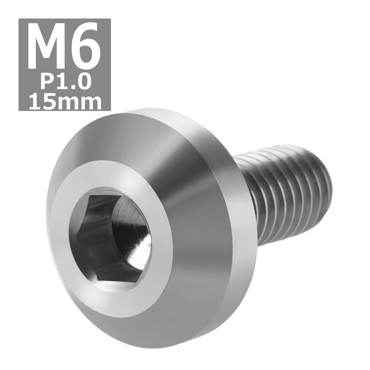 64チタンボルト M6×15mm P1.0 テーパーヘッド 六角穴 ボタンボルト シルバーカラー 素地 1個 JA849 | ブランド登録なし | 03