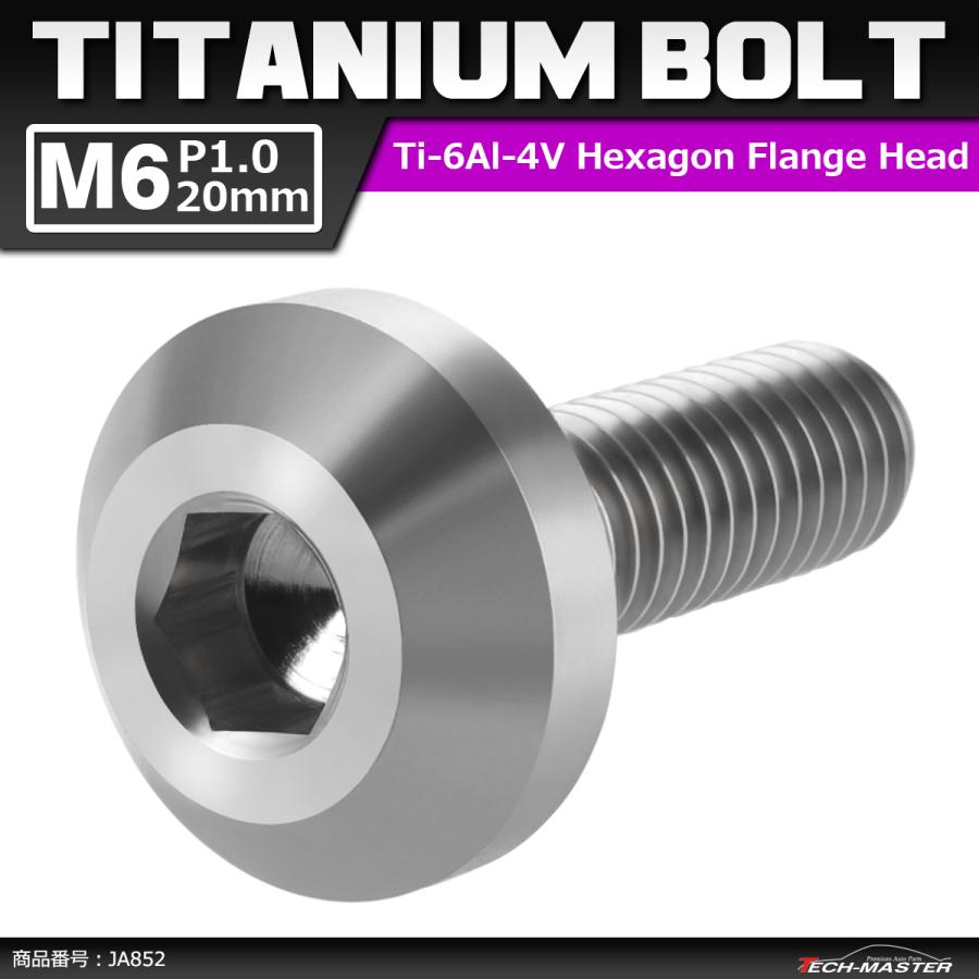 64チタンボルト M6×20mm P1.0 テーパーヘッド 六角穴 ボタンボルト シルバーカラー 素地 1個 JA852 | ブランド登録なし