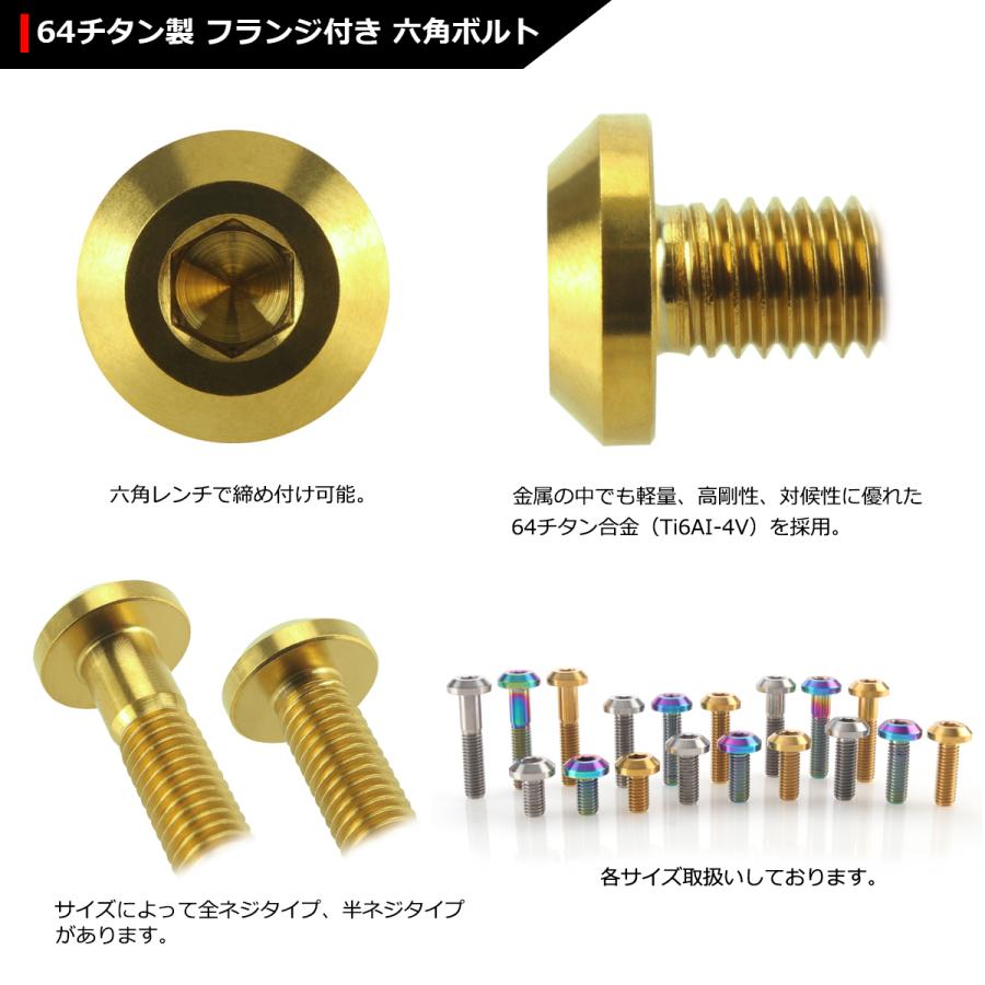 64チタンボルト M6×30mm P1.0 テーパーヘッド 六角穴 ボタンボルト ゴールドカラー 1個 JA860 | ブランド登録なし | 02