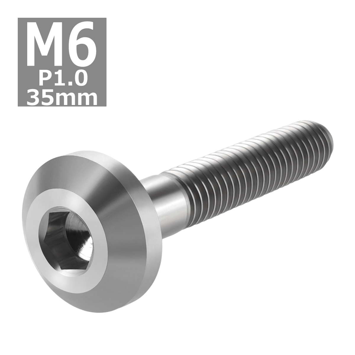64チタンボルト M6×35mm P1.0 テーパーヘッド 六角穴 ボタンボルト シルバーカラー 素地 1個 JA861 | ブランド登録なし | 03