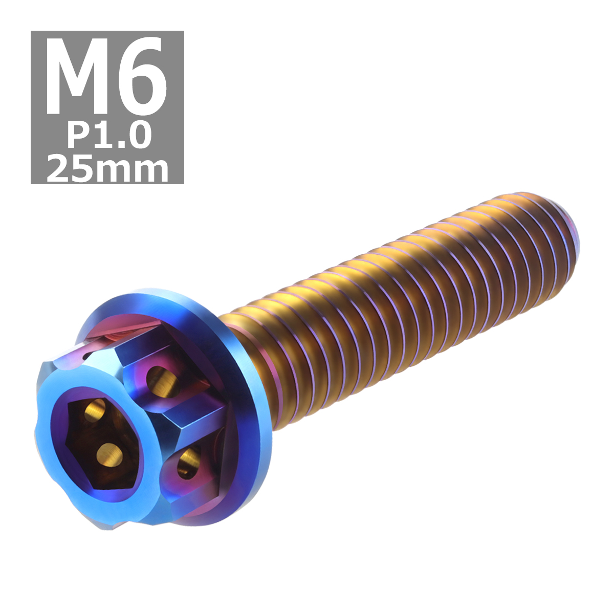 64チタンボルト M6×25mm P1.0 ヘキサゴン ホールヘッド 六角ボルト フランジ付き 六角穴付き 焼きチタンカラー 1個 JA866 | ブランド登録なし | 03