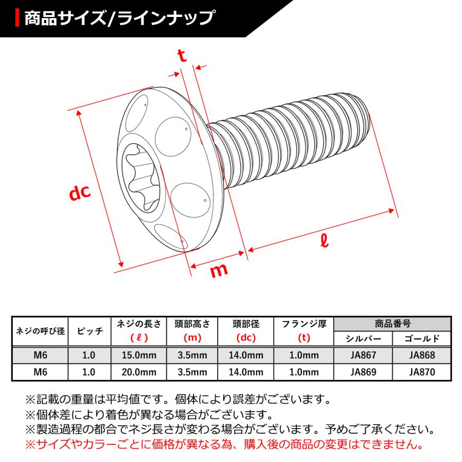 64チタンボルト M6×20mm P1.0 頭部径14mm テーパー ホールヘッド トルクス穴 ワイドフランジ ゴールドカラー 1個 JA870 | ブランド登録なし | 01