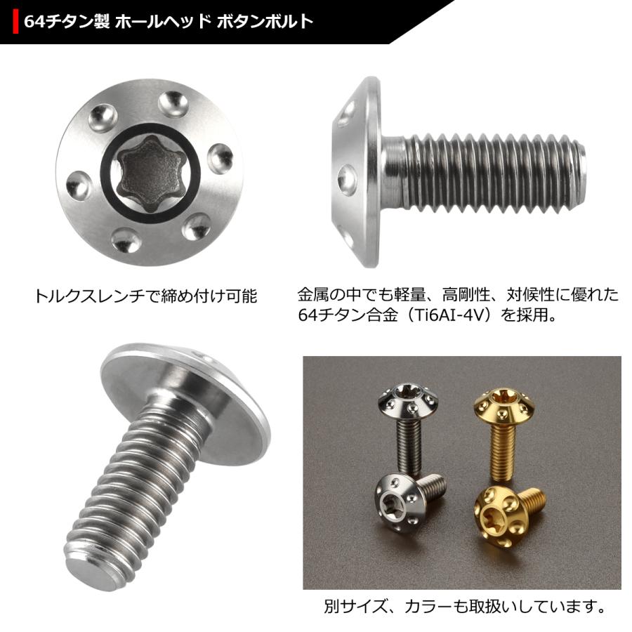 64チタンボルト M6×15mm P1.0 頭部径14mm テーパー ホールヘッド トルクス穴 ワイドフランジ シルバーカラー 1個 JA867 | ブランド登録なし | 02