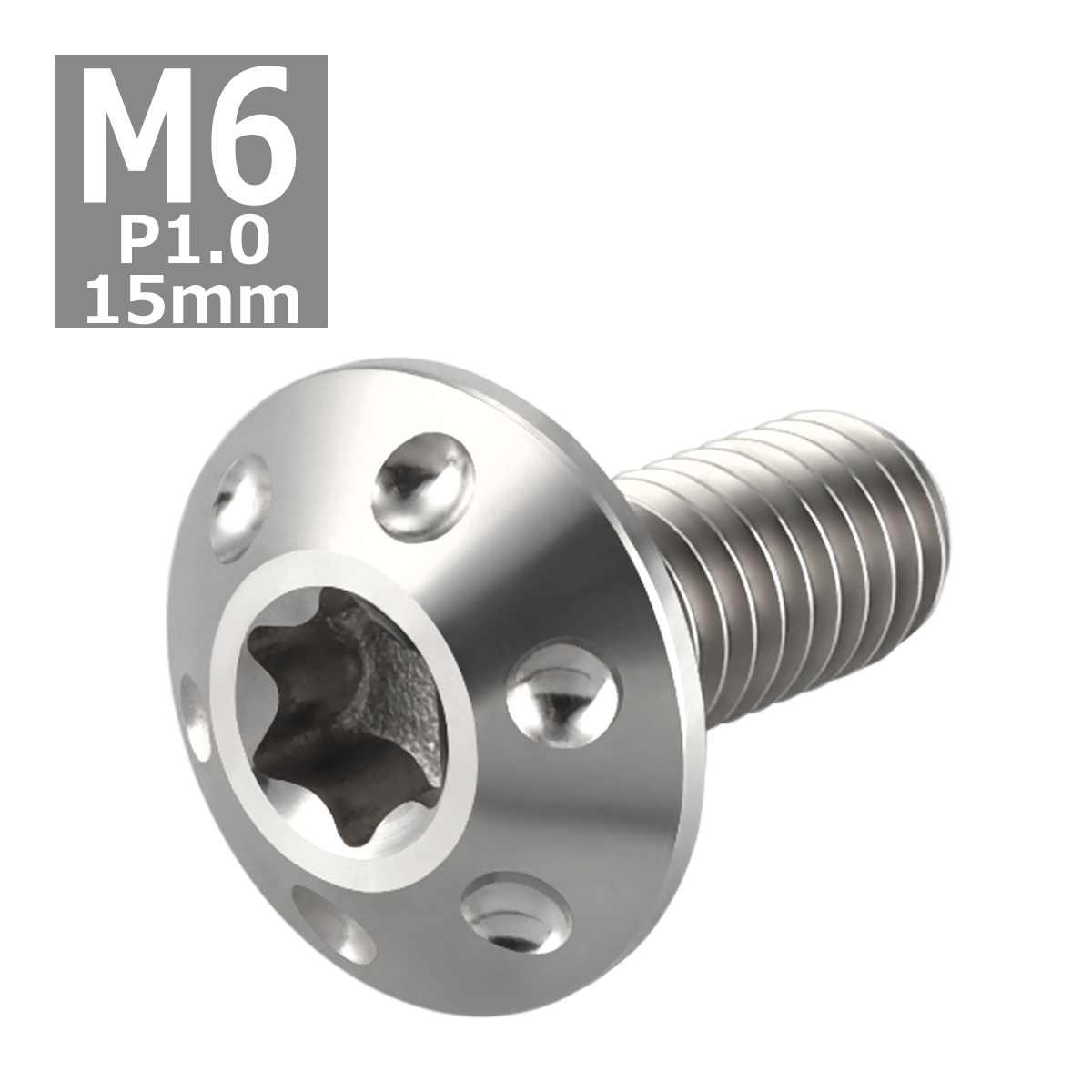 64チタンボルト M6×15mm P1.0 頭部径14mm テーパー ホールヘッド トルクス穴 ワイドフランジ シルバーカラー 1個 JA867 | ブランド登録なし | 03