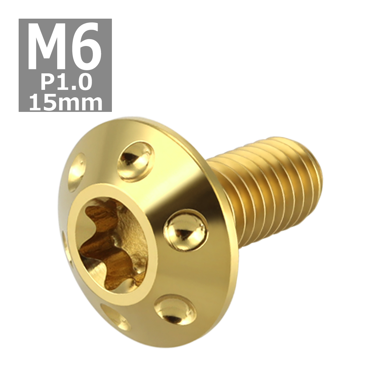 64チタンボルト M6×15mm P1.0 頭部径14mm テーパー ホールヘッド トルクス穴 ワイドフランジ ゴールドカラー 1個 JA868 | ブランド登録なし | 03