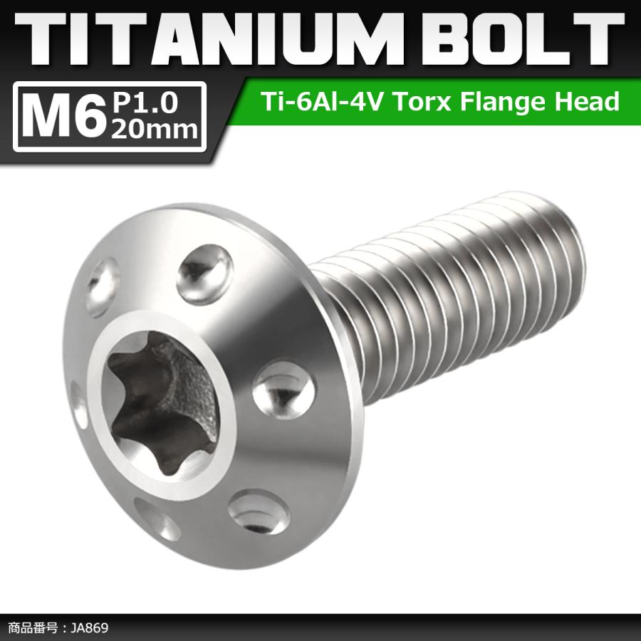 64チタンボルト M6×20mm P1.0 頭部径14mm テーパー ホールヘッド トルクス穴 ワイドフランジ シルバーカラー 1個 JA869 | ブランド登録なし