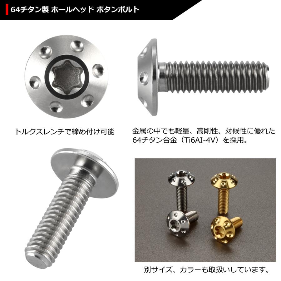 64チタンボルト M6×20mm P1.0 頭部径14mm テーパー ホールヘッド トルクス穴 ワイドフランジ シルバーカラー 1個 JA869 | ブランド登録なし | 02