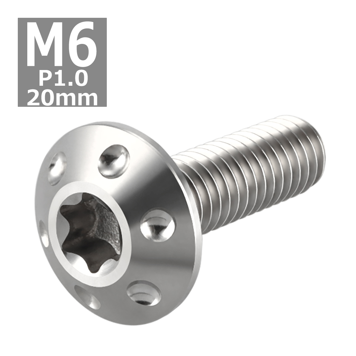 64チタンボルト M6×20mm P1.0 頭部径14mm テーパー ホールヘッド トルクス穴 ワイドフランジ シルバーカラー 1個 JA869 | ブランド登録なし | 03