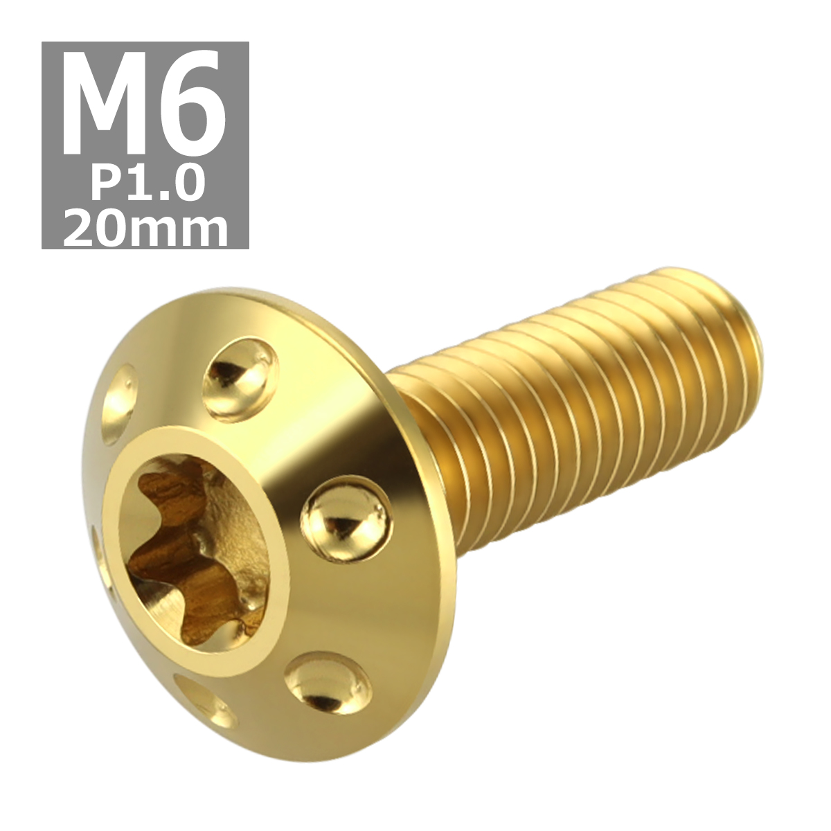 64チタンボルト M6×20mm P1.0 頭部径14mm テーパー ホールヘッド トルクス穴 ワイドフランジ ゴールドカラー 1個 JA870 | ブランド登録なし | 03