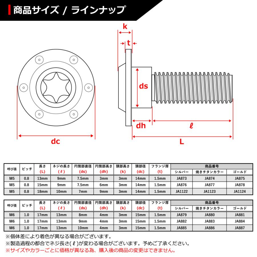 64チタンボルト M5×13mm P0.8 円筒部直径7.5mm 段付きボルト トルクス穴 フランジ付き シルバーカラー 1個 JA873 | ブランド登録なし | 01