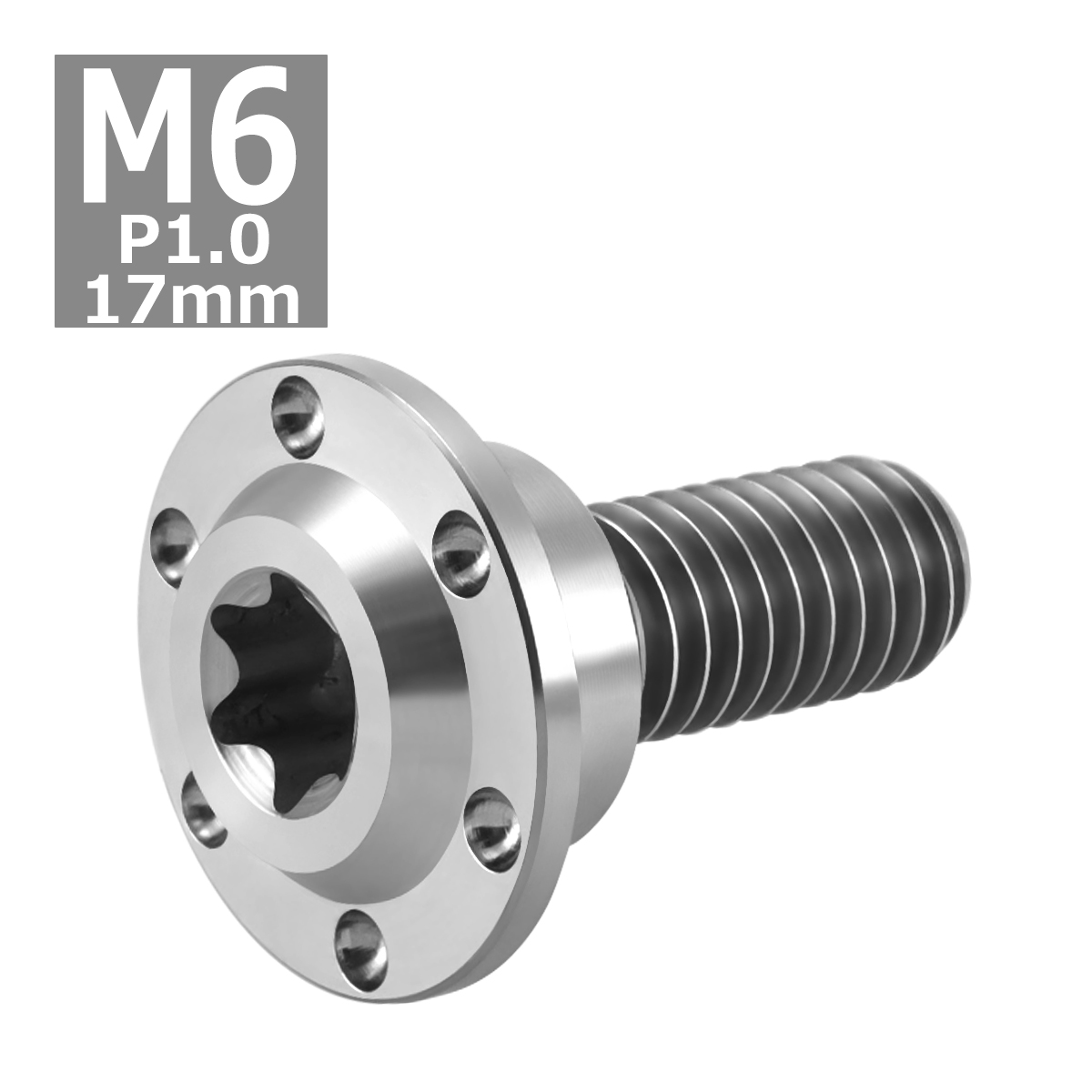 64チタンボルト M6×17mm P1.0 円筒部直径8mm 段付きボルト トルクス穴 フランジ付き シルバーカラー 1個 JA879 | ブランド登録なし | 03