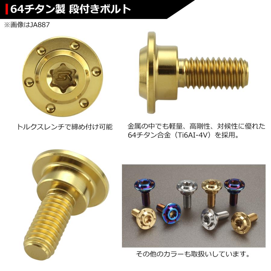 64チタンボルト M6×17mm P1.0 円筒部直径8mm 段付きボルト トルクス穴 フランジ付き ゴールドカラー 1個 JA881 | ブランド登録なし | 02