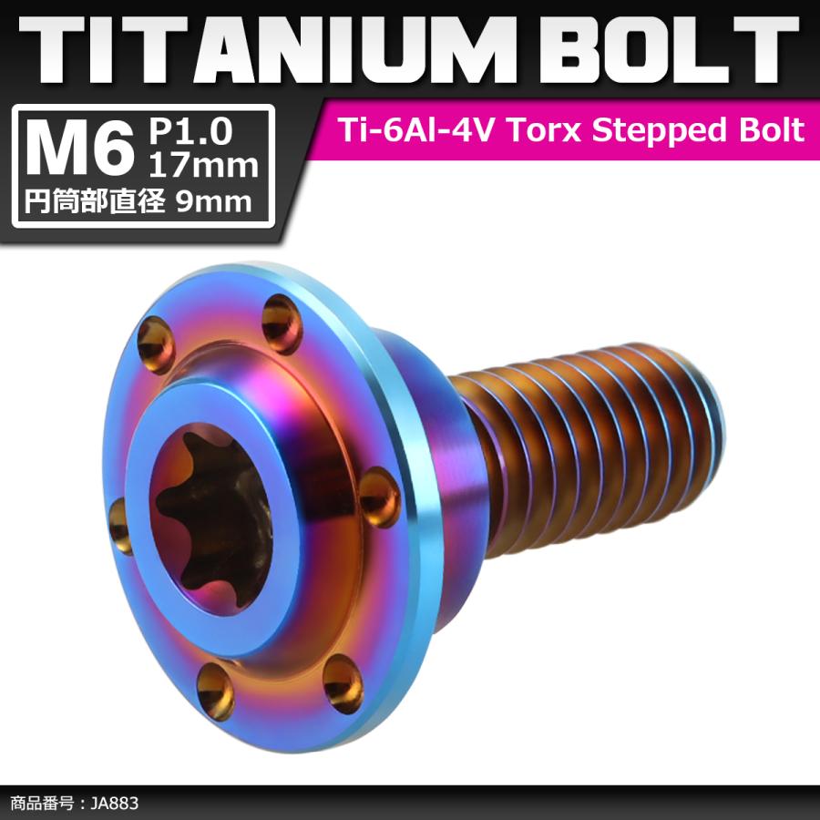 64チタンボルト M6×17mm P1.0 円筒部直径9mm 段付きボルト トルクス穴 フランジ付き 焼きチタンカラー 1個 JA883 | ブランド登録なし