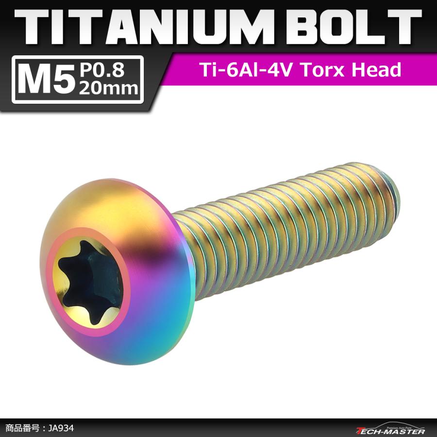 64チタンボルト M5×20mm P0.8 トラスヘッド トルクス穴付き 焼きチタンカラー 虹色 1個 JA934