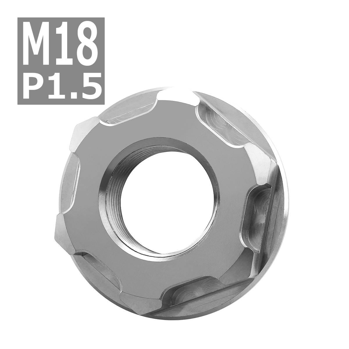 64チタンナット M18 P1.5 六角ナット アクスルナット フランジ付き シルバーカラー 1個 JA954 JA954TECH