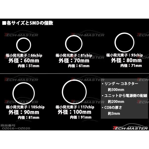 COB LED イカリング 100mm ホワイト 面発光 DC12V DC24V 兼用 OZ020 | ブランド登録なし | 03