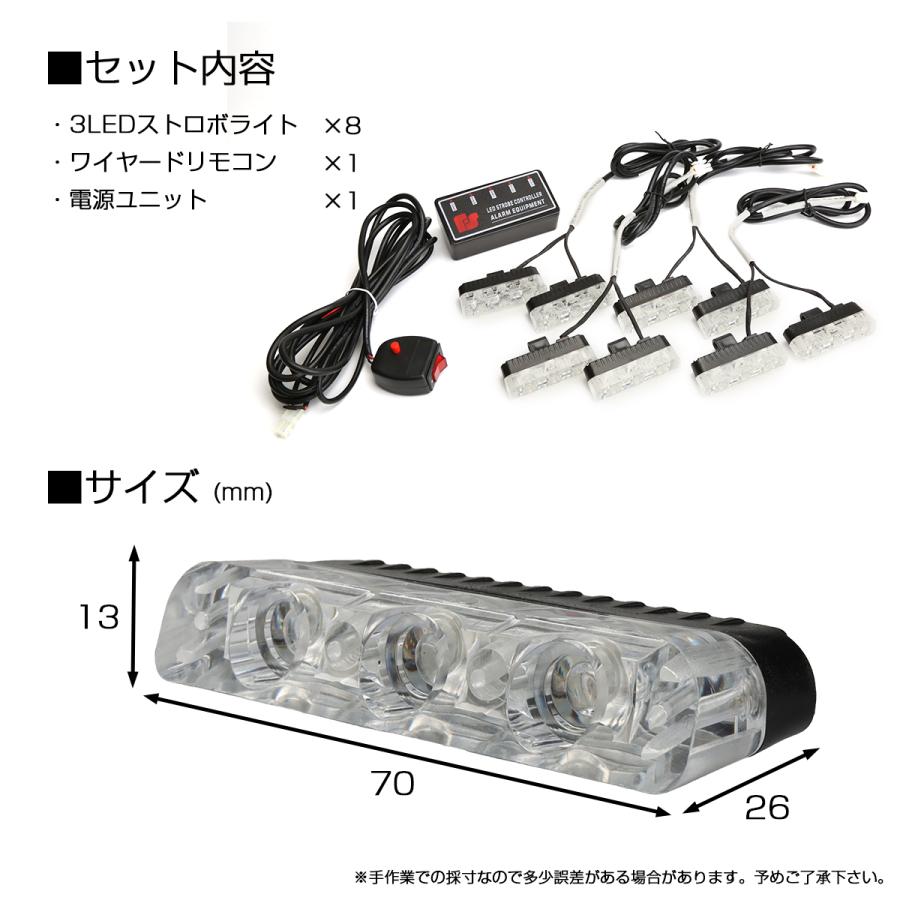 ストロボ フラッシュ ライト 3LED×8ユニット 発光パターン変更可