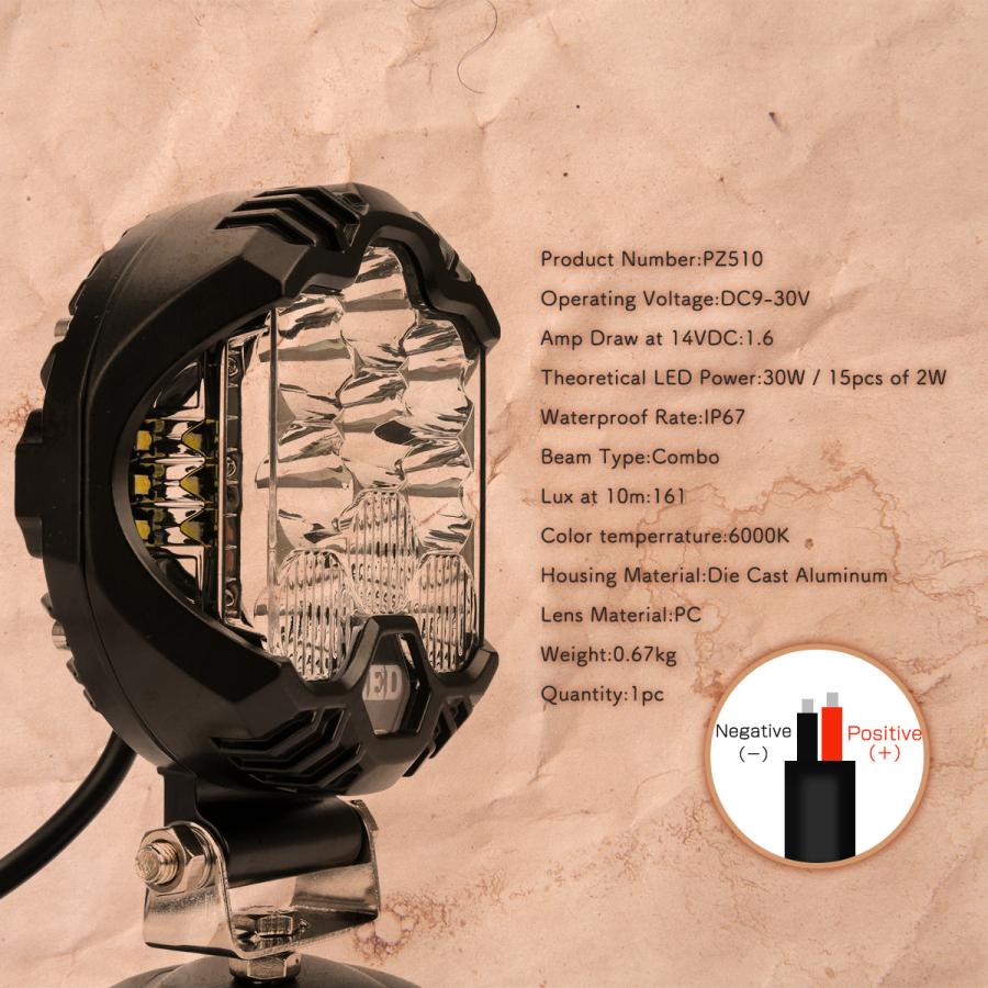 30W LED ドライビング ランプ コンボ オフロード 4WD フォグランプ 12V 24V 対応 ワークライト 作業灯 PZ510 | ブランド登録なし | 05