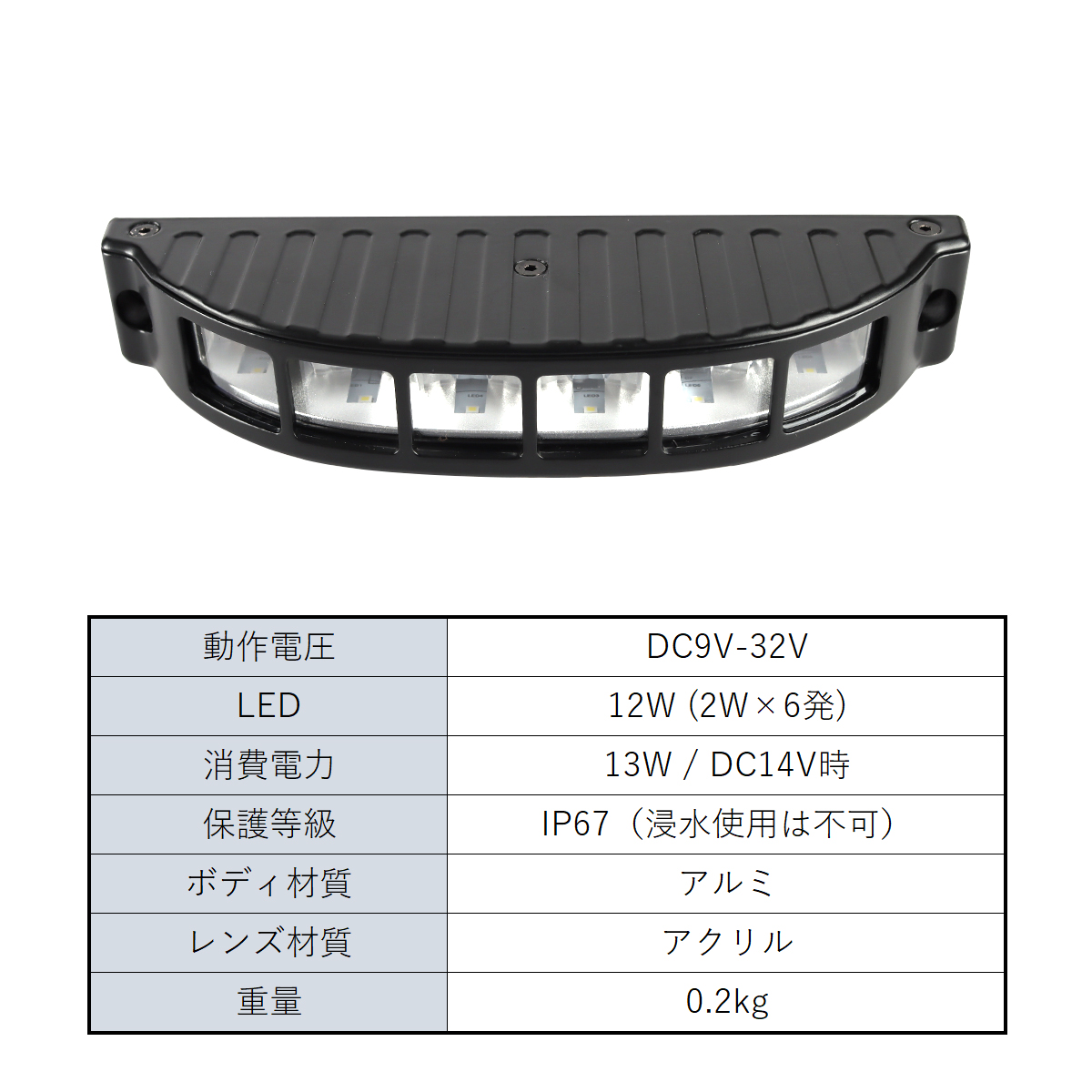 LED 作業灯 ワークライト DC12V DC24V 兼用 汎用 12W 防水 防塵 ホワイト PZ561 関連画像1