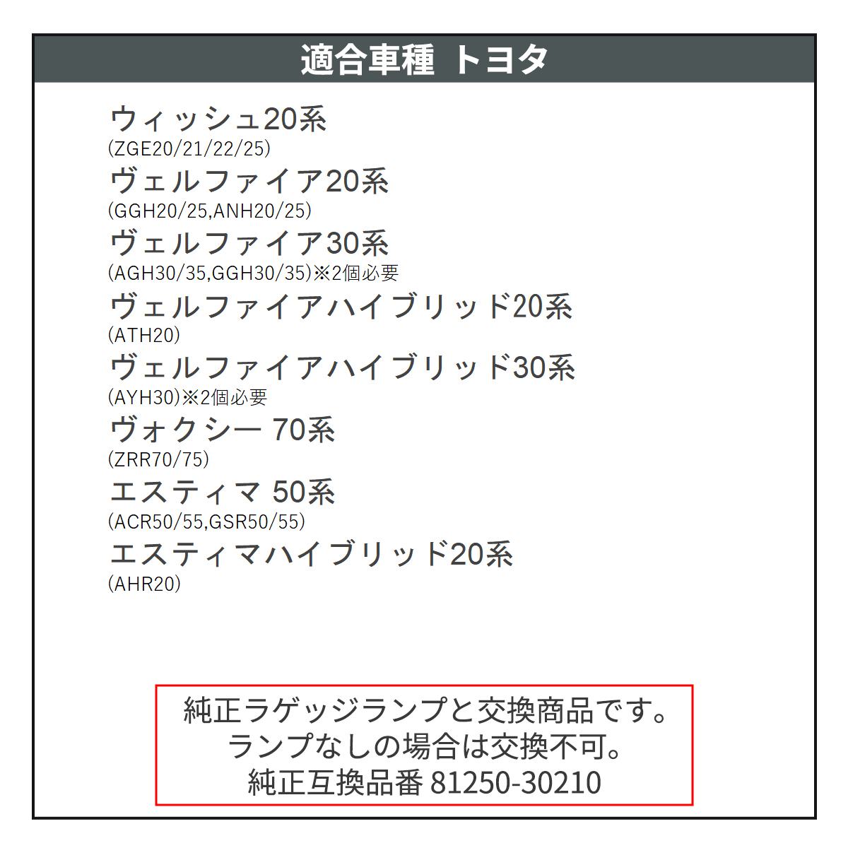 トヨタ ラゲッジランプ アルファード 20系 30系 ヴェルファイア 等 DC12V ホワイト RZ379 | トヨタ | 04